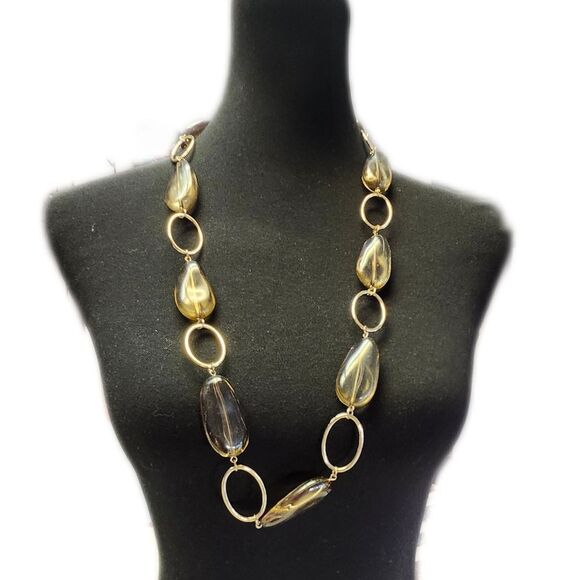 Gold Toned Loop Necklace With Brown/Black Clear Stones, 16" - Picture 1 of 4